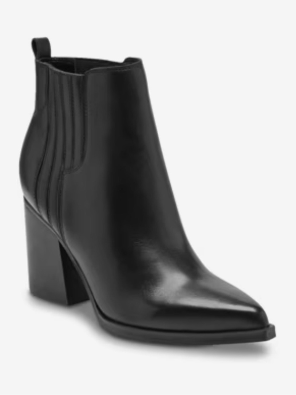 Marc Fisher Black Leather Pointed Toe Block Heel Ankle Boot